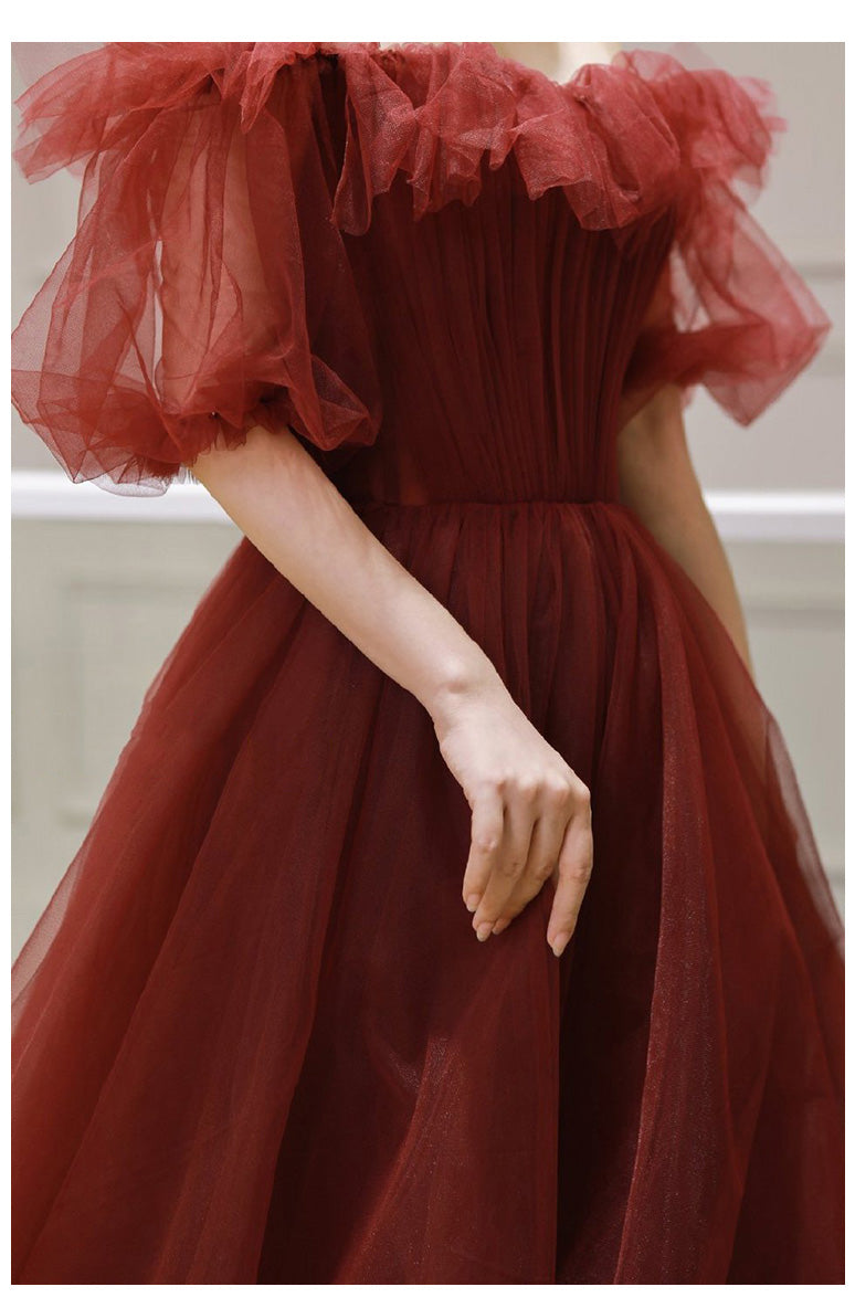 Crimson Tulle Off-Shoulder Ball Gown