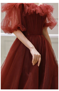 Crimson Tulle Off-Shoulder Ball Gown