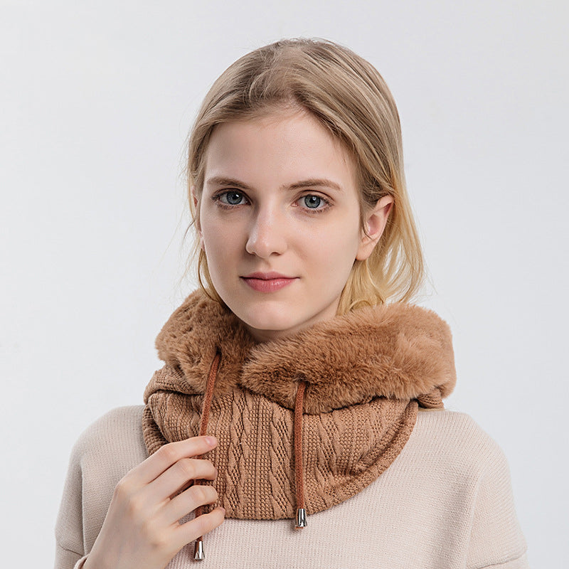 Hooded Knit Hat with Attached Scarf