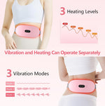 Portable Ccordless Heating Pad for Period Cramps Electric Waist Belt Device Portable Heatings Pad with 3 Heat Levels and 3 Massage Modes Birthday Gifts for Women and Girls (Pink)