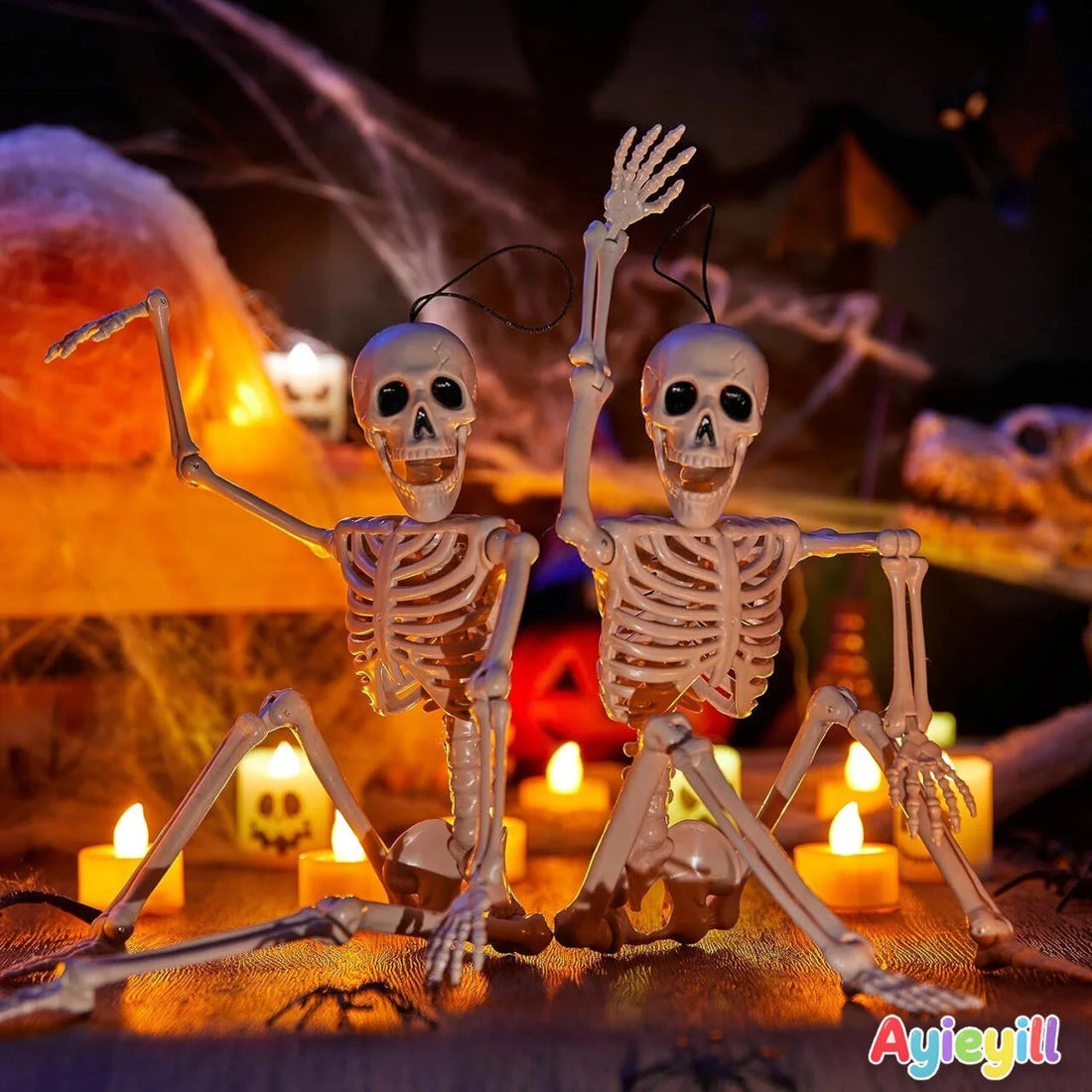 5Pcs Halloween Skeleton Decorations, Mini Posable Skeletons Halloween Decor for Halloween Decorations Indoor Outdoor