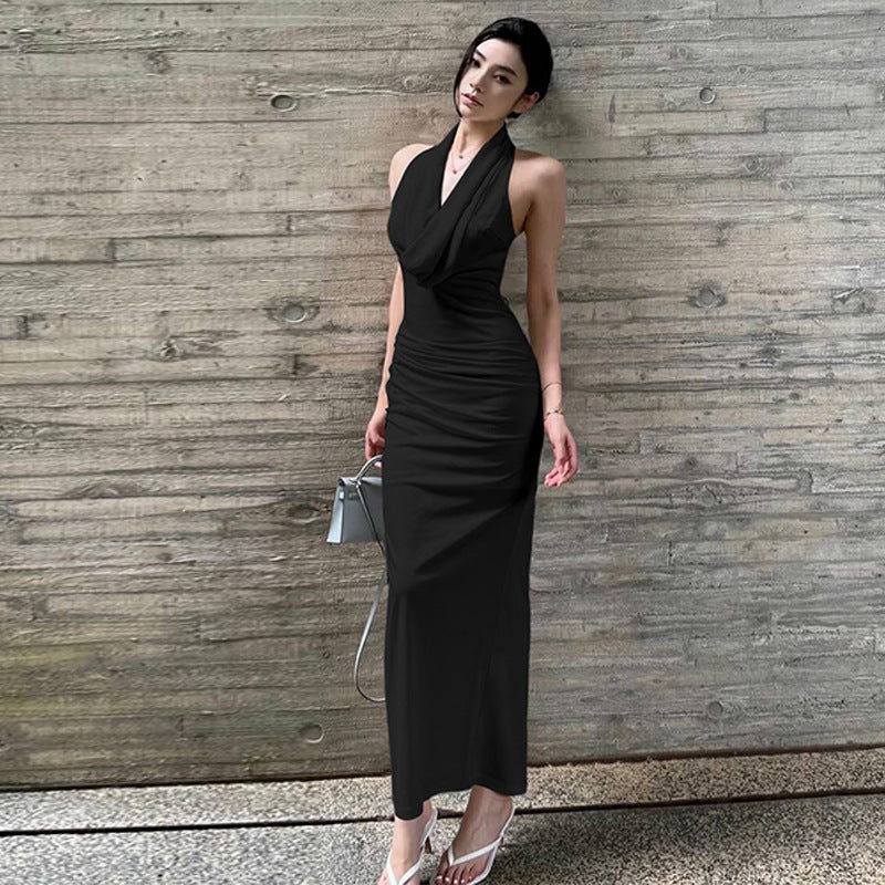 Cowl Halter Backless Maxi Dress