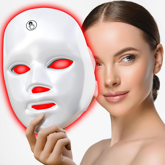 7-1 Colors Red Light Therapy for Face，Led Facial Skin Care Mask,Red Light Mask for Face, LED Facial Mask Light,Salon or Home,White.