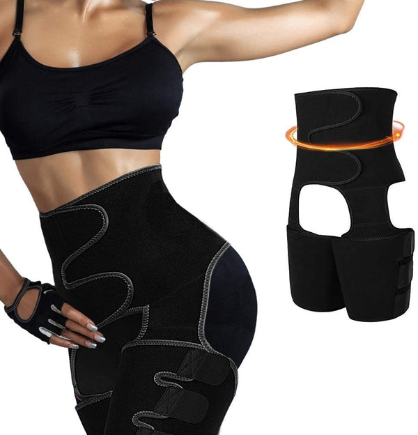 High Waist Trimmers 3-in-1 Taillen- und Oberschenkelformer Po-Heber Taillentrainer Oberschenkel-Trimmer Gürtel Elastische Shapewear Schlankheits-Body Shaper Gürtel für Männer Frauen Gewichtsverlust Sport Fitness Training (M Schwarz)