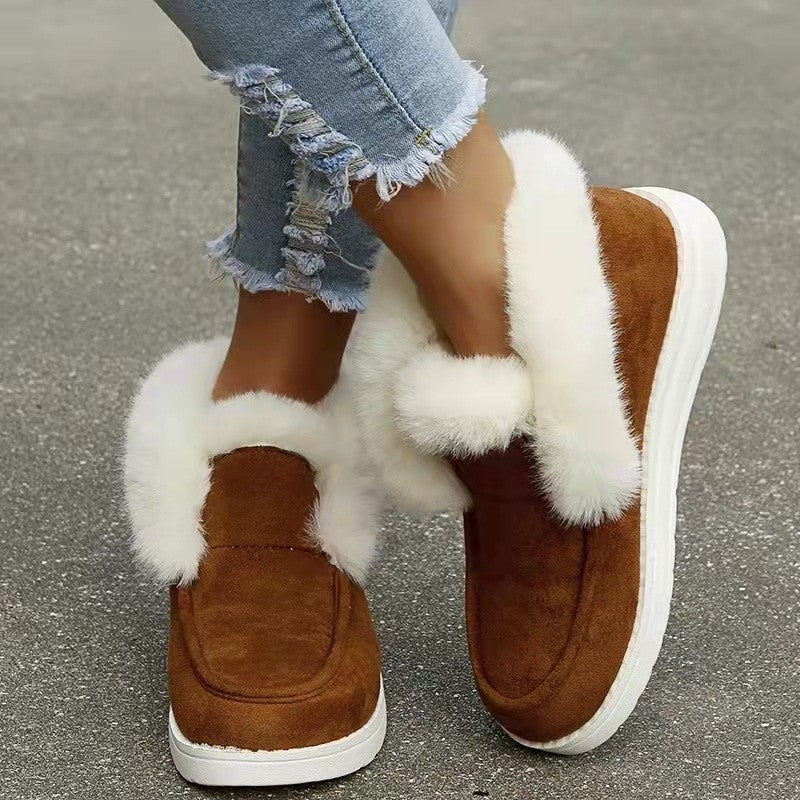 Plush Flat Bottom Thickened Large Short Snow Boots For Women