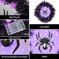 Halloween Wreath Halloween Spider Decorations Wreath with Lights, Halloween Spider Garland LED Halloween Door Wreath for Halloween Party, Halloween Decorations Outdoor Indoor Wall and Window