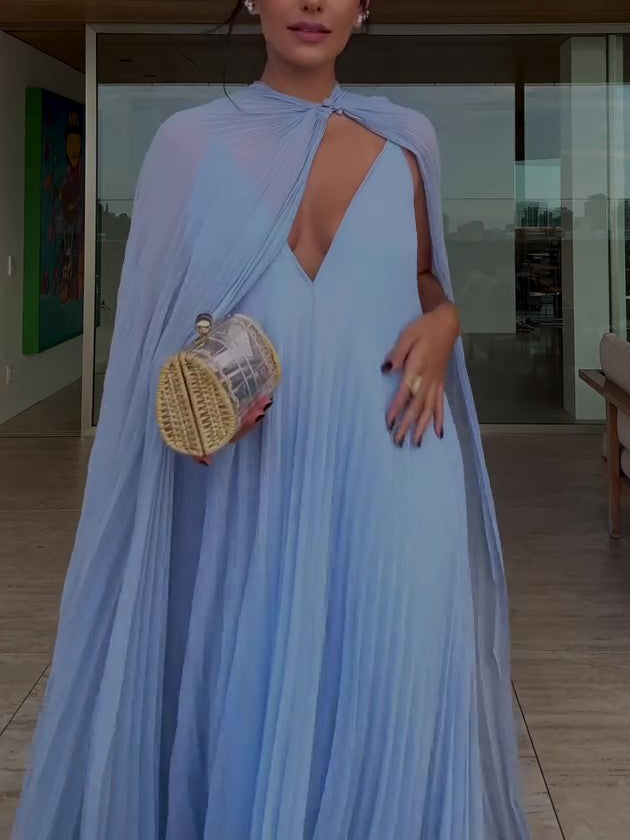 Pleated Cape Maxi Dress