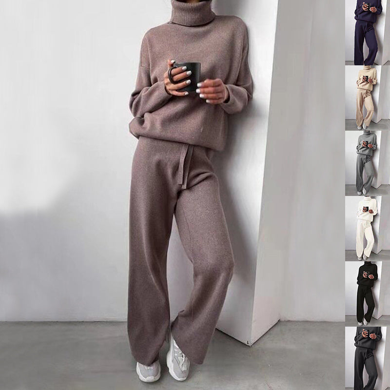 Turtleneck Sweater & Straight-Leg Pants Knit Set