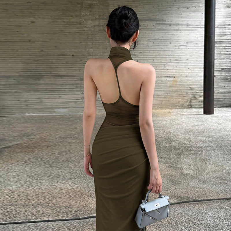 Cowl Halter Backless Maxi Dress