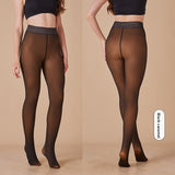 Fleece lined sheer tights in shade Tan, front and back view
