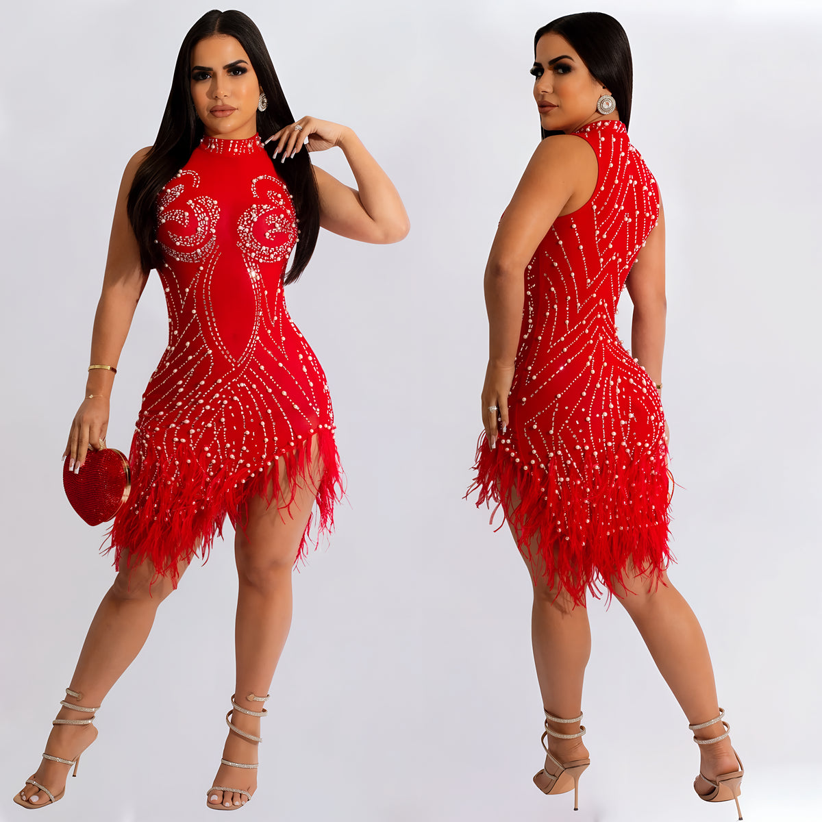 Mini-robe de soirée à franges en cristal