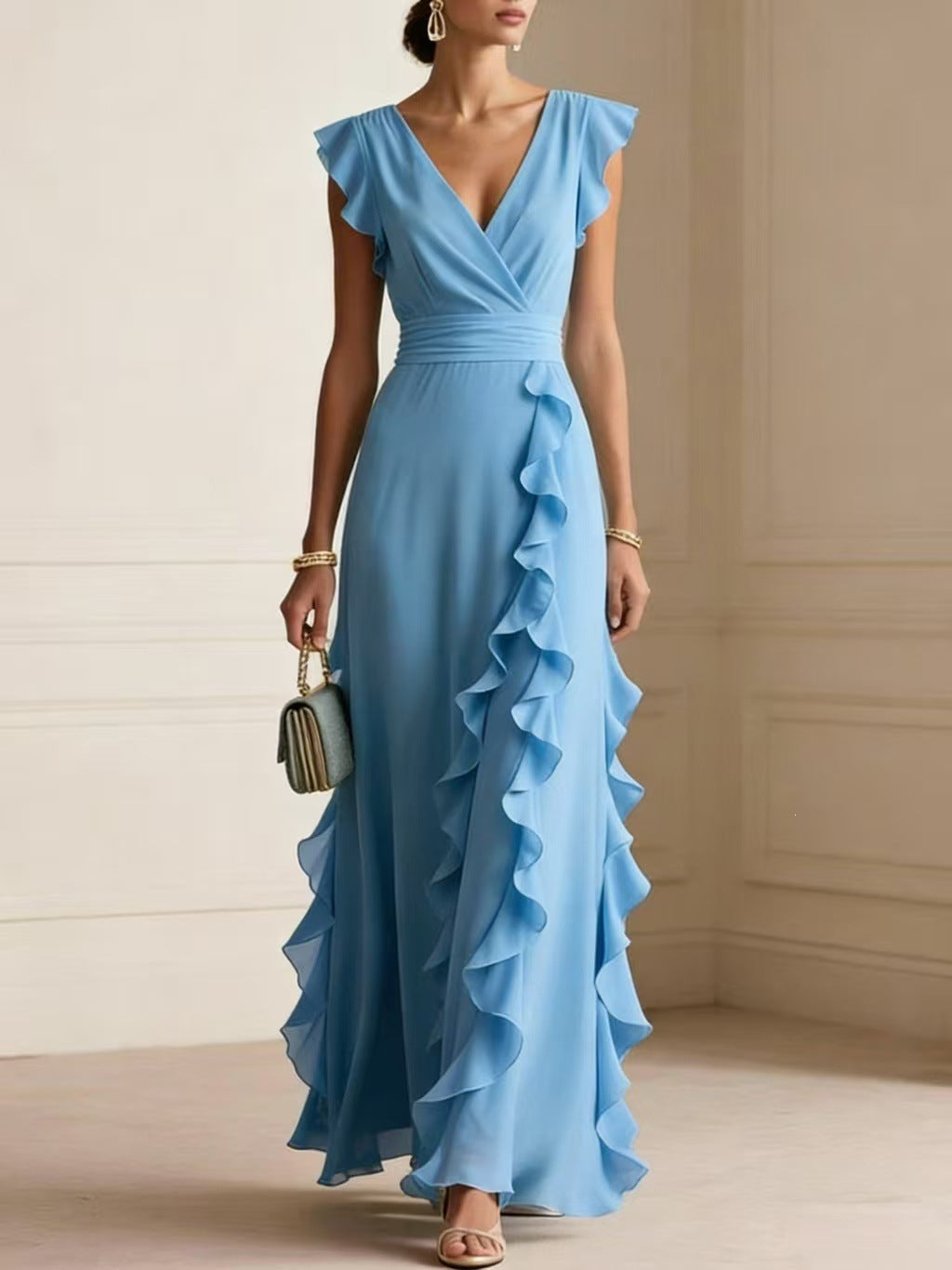 The Celeste Ruffle Maxi Dress — Sky Blue