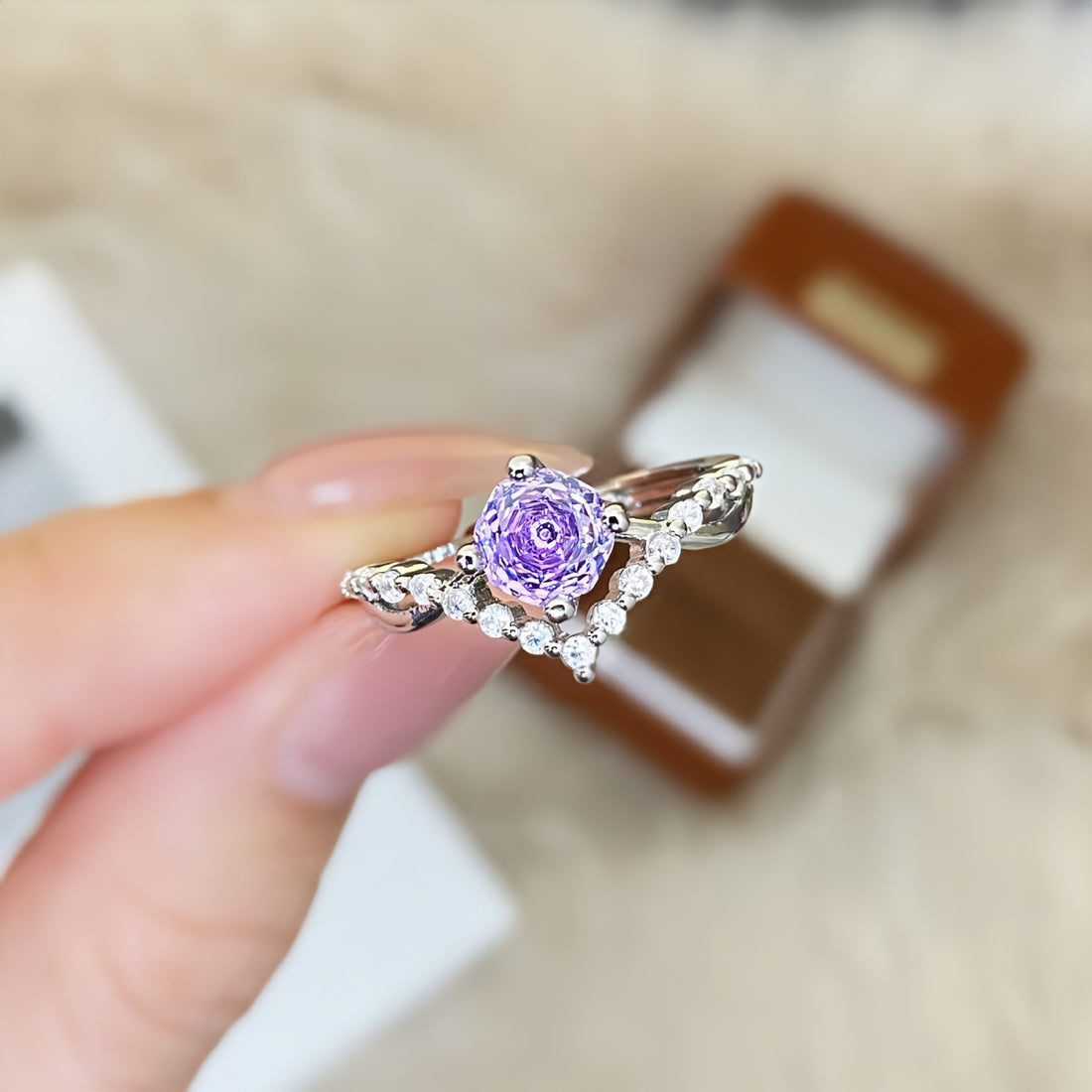 The Six-Claw Solitaire Crystal Ring — women’s Accessories, ENIGMAE
