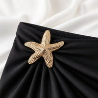 Starfish Gold Accent 3-Piece Bikini Set — Black — starfish detail 4K