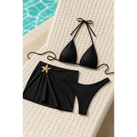Starfish Gold Accent 3-Piece Bikini Set — Black — resort drape 4K hero