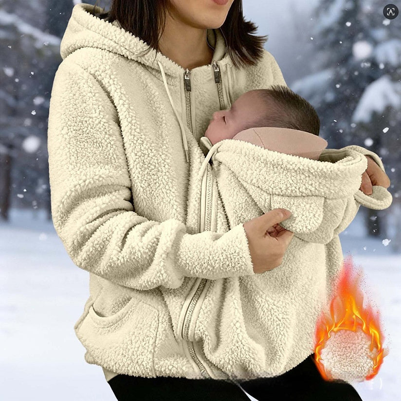 Sweat-shirt à capuche en velours côtelé avec poche kangourou pour bébé, veste zippée épaisse pour femme pour tenues assorties parent-enfant