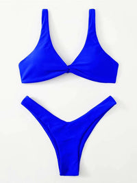 Solid Color Knotted Strap Bikini Swimsuit