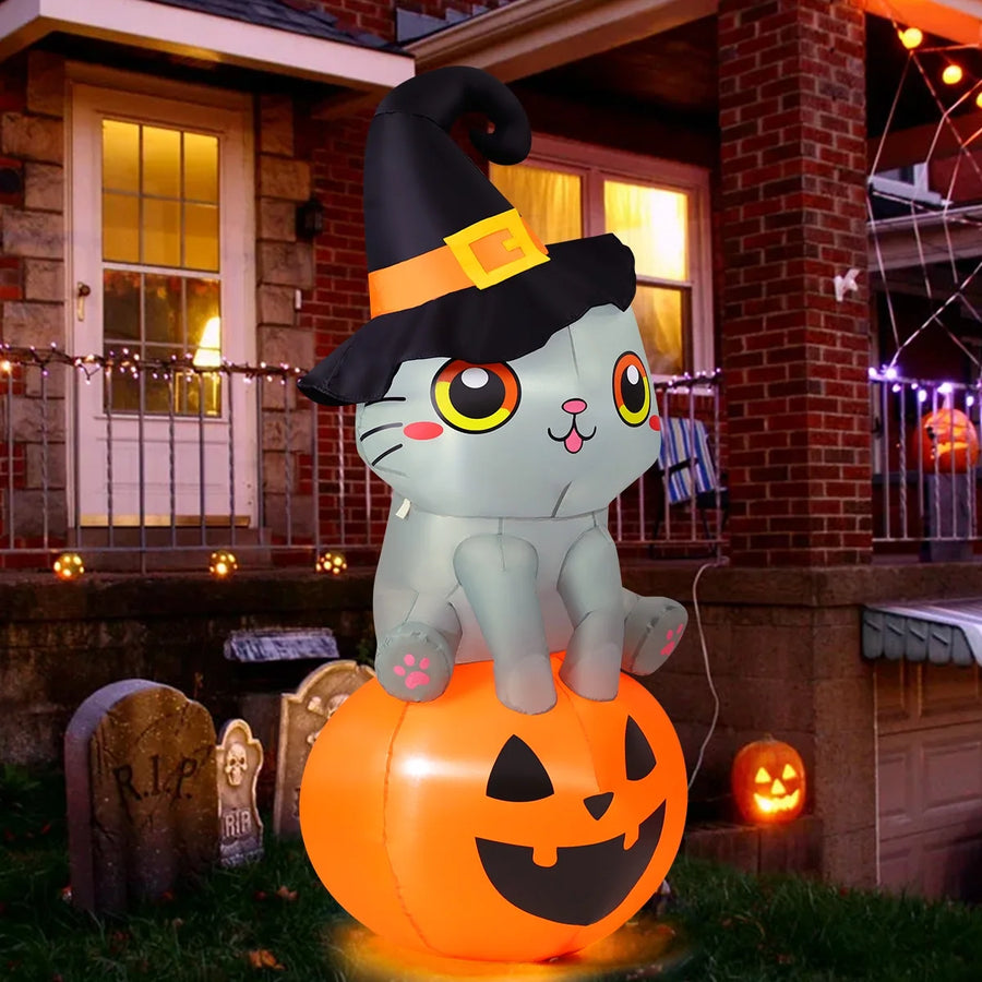 6ft Inflatable Cat on Pumpkin