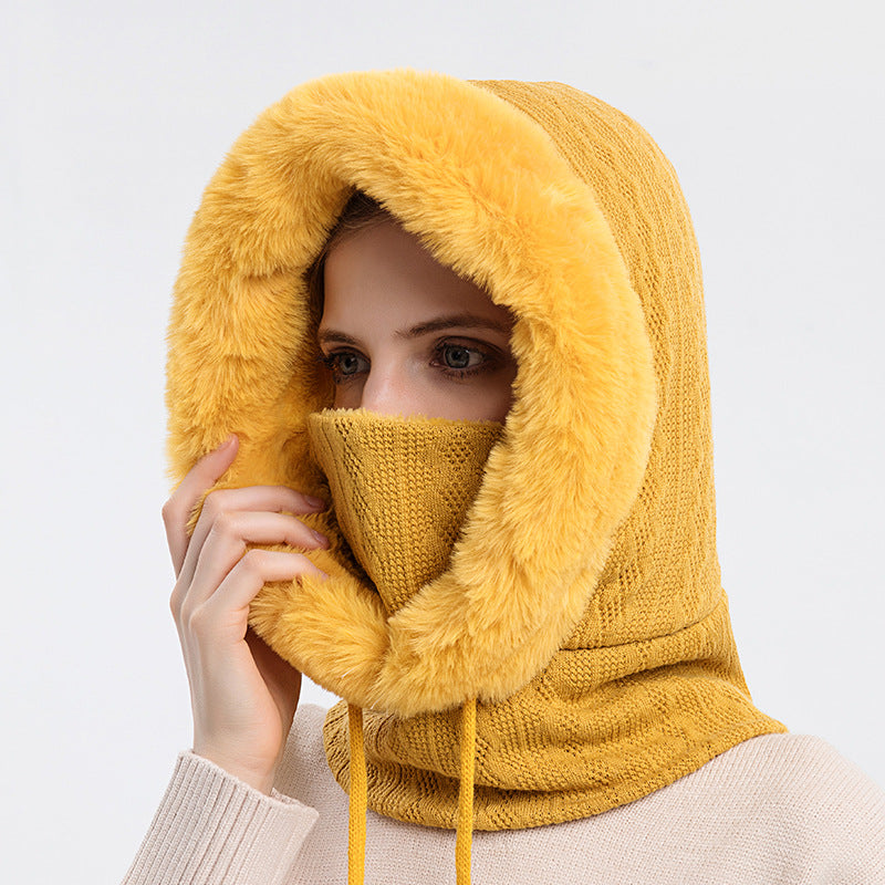 Hooded Knit Hat with Attached Scarf