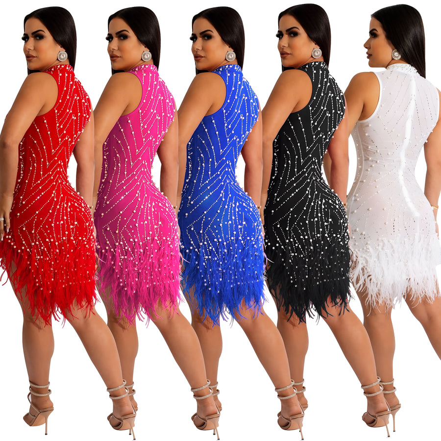 Mini-robe de soirée à franges en cristal