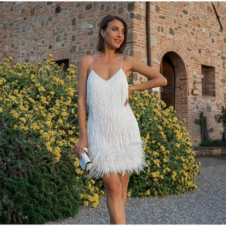 Sequin Feather Tassel Mini Dress