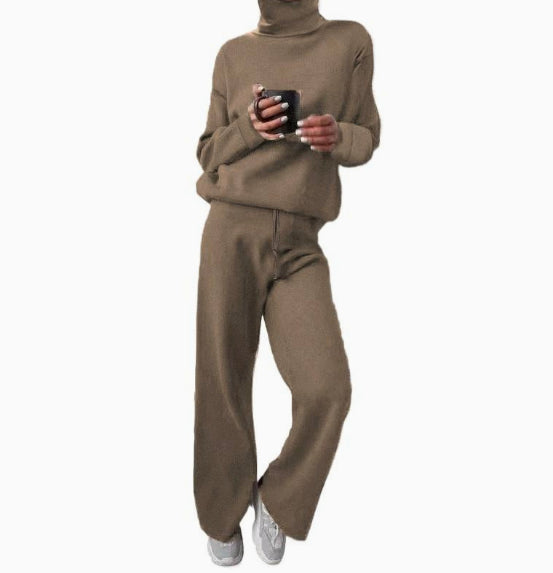 Turtleneck Sweater & Straight-Leg Pants Knit Set