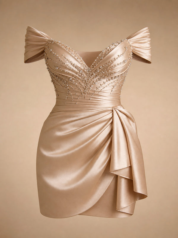 Celeste Beaded Satin Cocktail Gown — ENIGMAE hero