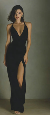 Plunge Halter Satin Slit Gown