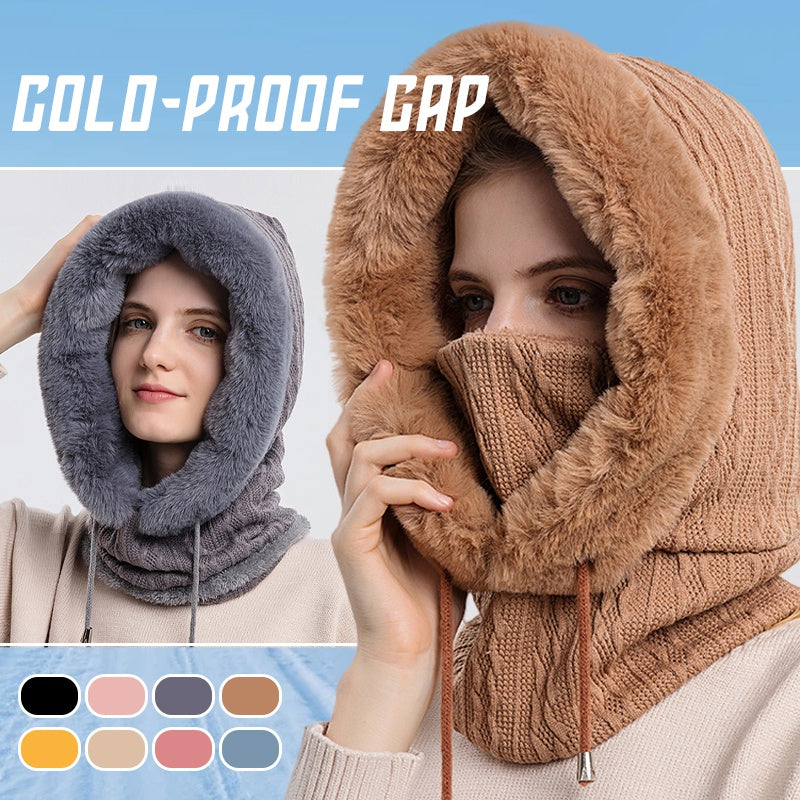 Hooded Knit Hat with Attached Scarf