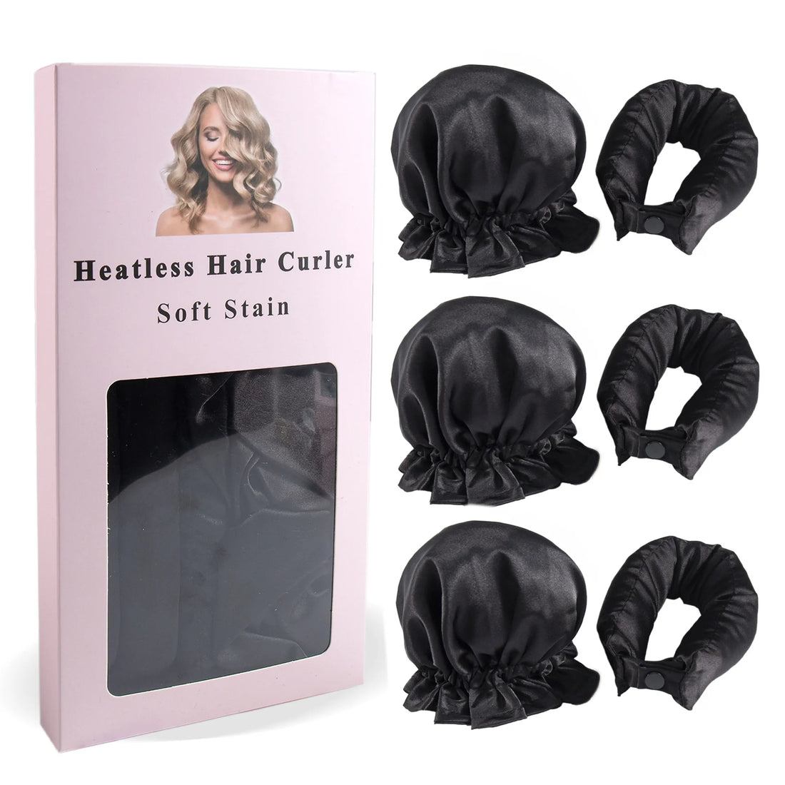 3Pc Satin Heatless Curling Rod with Hair Caps, Soft Overnight Curling Rod Headband for Long Hair, DIY Hairstyling Tools