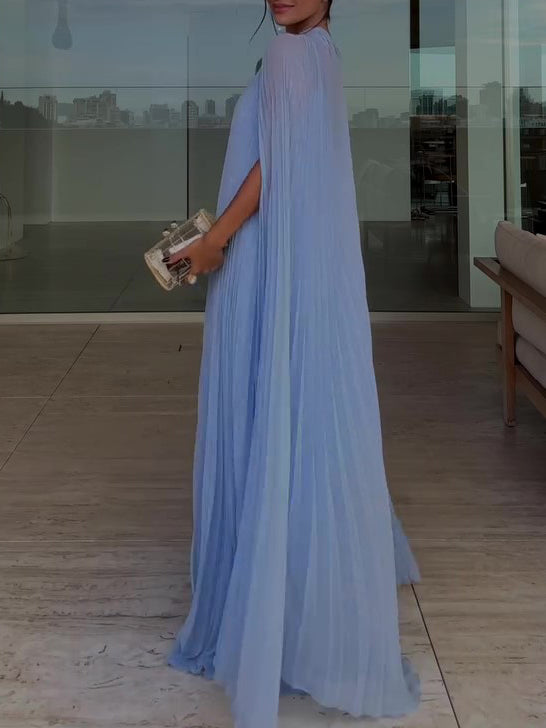 Pleated Cape Maxi Dress