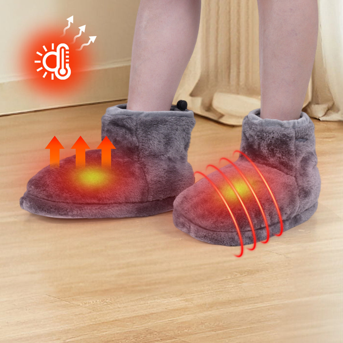 USB Powered High-Top Plush Electric Heating Foot Warmer Boots with 5-Level Temperature Control