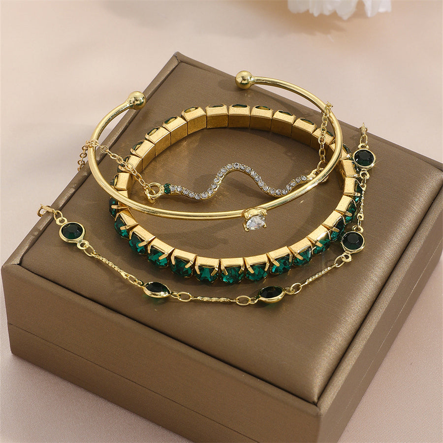 Emerald Green & Gold 4-Piece Bracelet Set