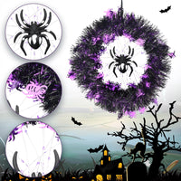 Halloween Wreath Halloween Spider Decorations Wreath with Lights, Halloween Spider Garland LED Halloween Door Wreath for Halloween Party, Halloween Decorations Outdoor Indoor Wall and Window