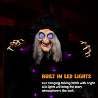 6Ft Halloween Witch Decoration,Outdoor Scary Halloween Animatronic Hanging Witch with Light up Eyes and Sound Decoration for Halloween Outdoor