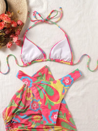 Three-Piece Set Women'S Starfish Decor Spaghetti Strap Triangle Bikini Set, Stretchy Swimsuit Bikini, Solid Swimsuit Set, Skirt Style Swimsuits, Bikini Outfits, Skirted Bathing Suits, Swimwear Set for Beach Holiday Vacation