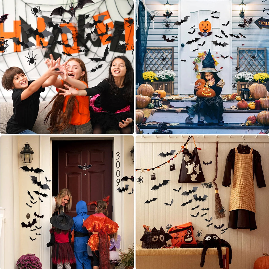 148PCS Halloween Bats Stickers Decor, 3D Bats Halloween Wall Decor for Halloween Decoration Indoor