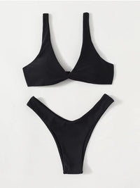 Solid Color Knotted Strap Bikini Swimsuit