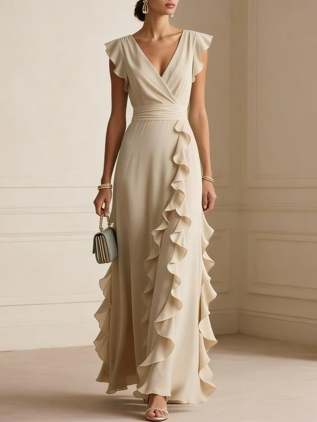 The Celeste Ruffle Maxi Dress — Apricot