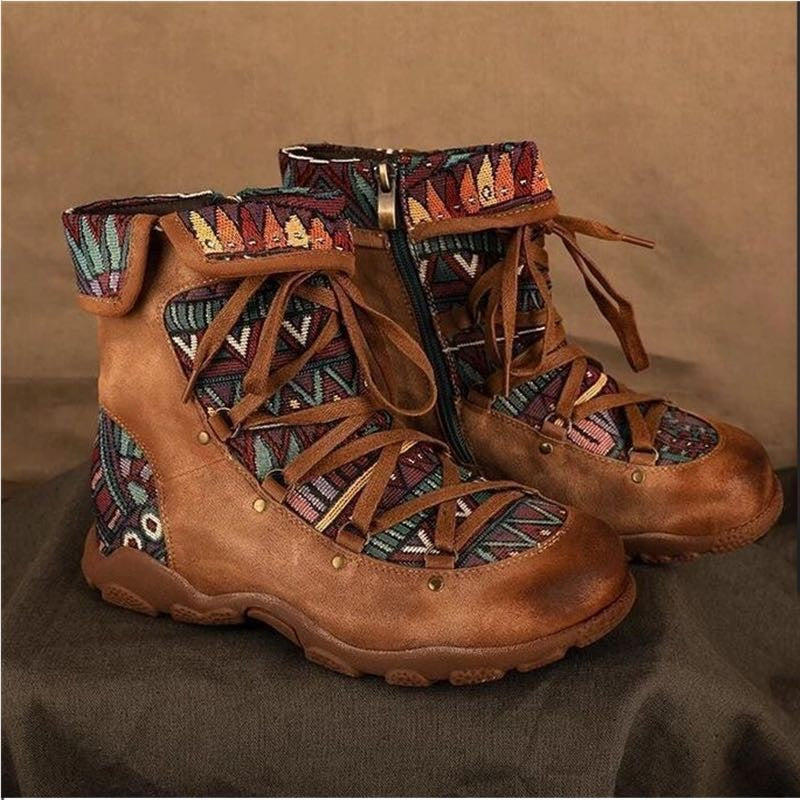 Ethnic Style Short Boots Women's Fashion Retro Side Zipper Round