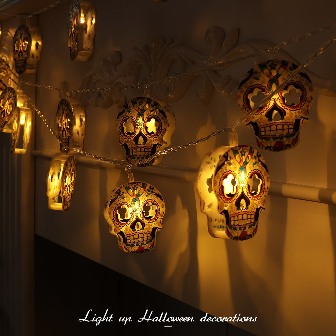 Halloween String Lights, 15Ft 30 LED Skull Halloween Lights Halloween Decorations Indoor Outdoor