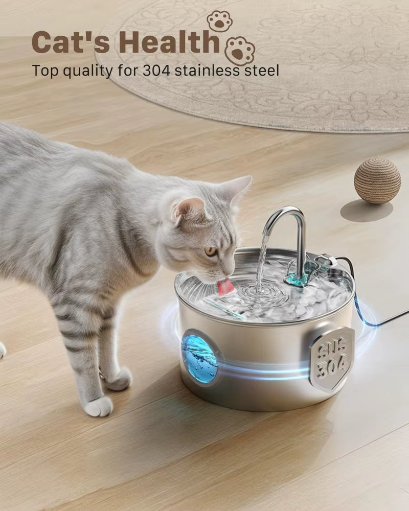 Stainless Steel Automatic Cat Water Fountain Quiet Pump 3.2L Pet Drinking Fountain USB Powered Indoor Pet Cat Water Feeder