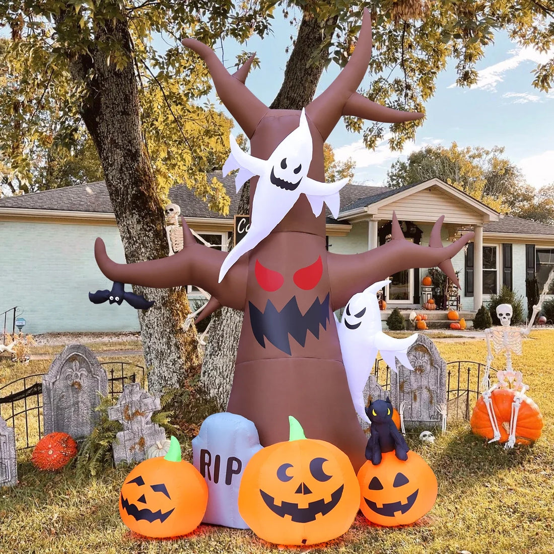 Halloween Inflatable 11.8 FT Inflatable Halloween Tree, Halloween Inflatable Tree Scary Halloween Blow up Tree with LED Lights, Outdoor Halloween Decorations Clearance for Halloween/Holiday