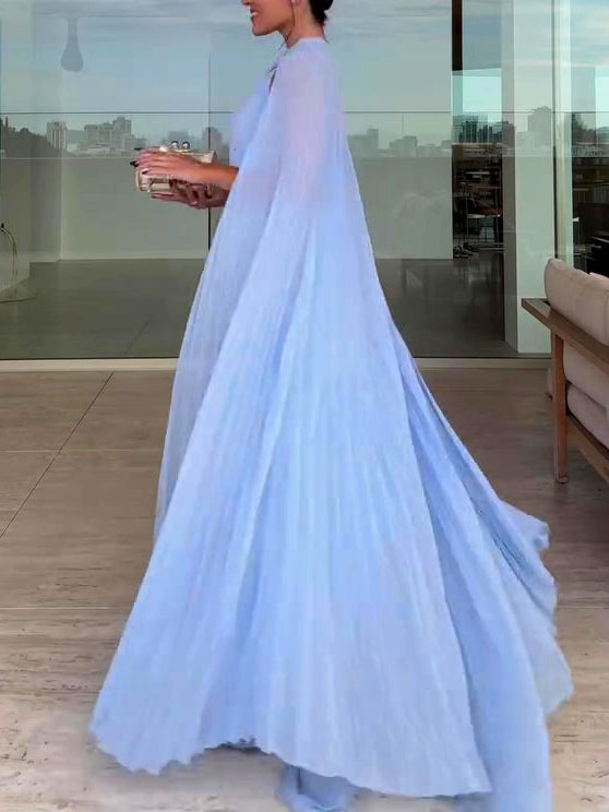 Pleated Cape Maxi Dress