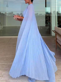 Pleated Cape Maxi Dress