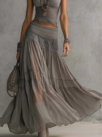 The Knitted Top Chiffon Skirt Dress — women’s Dress, ENIGMAE