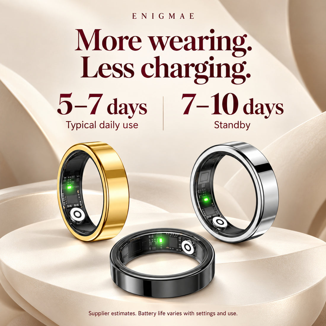 Battery estimates: 5–7 days daily use, 7–10 days standby