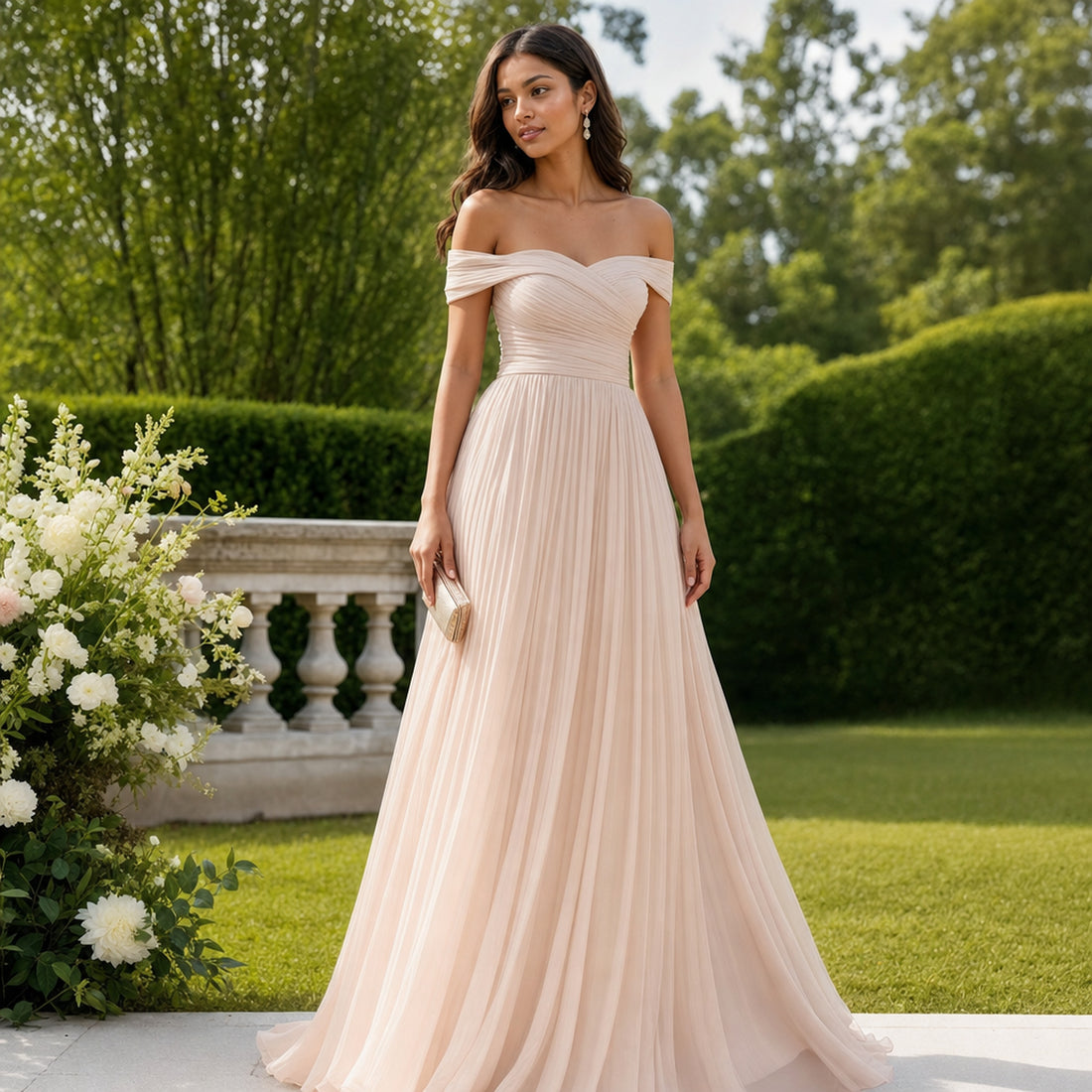 Lifestyle — off-shoulder formal gown
