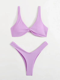 Solid Color Knotted Strap Bikini Swimsuit