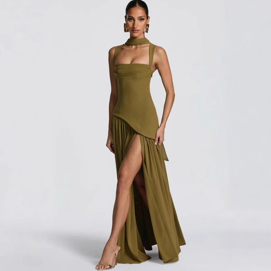 The Fitted Waist Pleated Maxi Dress